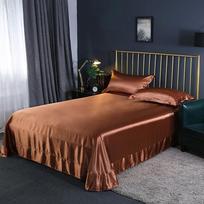 Šilkinis Lygus Vienspalvis Šilko Šilkmedžio Satino Antklodės Užvalkalas, Vienos Dalies Įtempiamas Paklodas Dvigulei Lovai (1.5m/1.8m) 48x74cm Pair of Pillowcases šviesios kavos spalvos