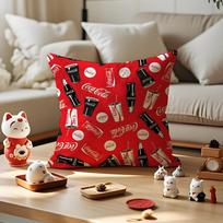 Cartoon C-Cocas C-Colas Cushion Cover Silky Short Plush With Invisible Zipper Dustproof Sofa Pillow Cover For Home Decor Peach skin 18*18(CM)-1Pcs red