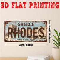 D Flat pc Rhodes Island Fort Map  Greek Lettering Vintage Metal Wall SignHellenic History Decor with Knights Durable Retro 15x30cm(5.9x7.8inch) gray