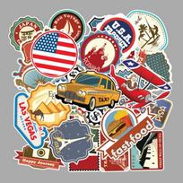 100Pcs/set Travel Map Country Famous Logo PVC Waterproof Stickers Decor Suitcase one size red