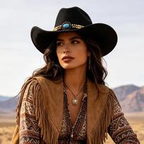 Big-brimmed felt hat Western style cowboy hat Women's retro British style top hat Outdoor casual woolen hat one size fits all black