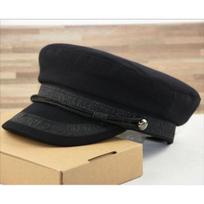 New navy hat, British fan big head circumference men's hat, retro style green middle-aged hat stiff sailor hat flat top hat Small size adjustable 55-57cm