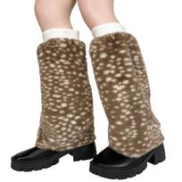 Faux Fur Lolita Boots Cover 40cm Knee High Girls Socks Harajuku Style Furry Leg Warmers  Women StyleC brown
