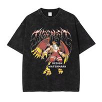 2026 Hot Digimon Anime War Greymon Angemon Tank Tops Vintage Washed T-Shirt Men Women Hip Hop Punk Oversized T-shirt Print Crew Neck Casual T Shirt XL brown