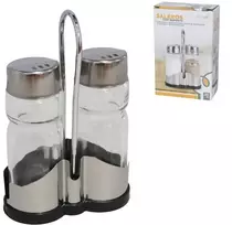Stiklinės druskos ir pipirų indeliai su stovu, 12 × 4 × 8 cm, KITCHEN&GO