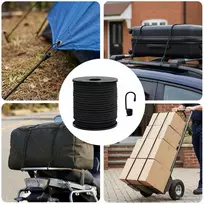 Bungee virvės su kabliukais 60 mm Juoda PP ir guma