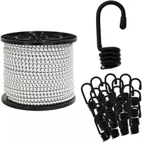Bungee virvės su kabliukais 80 mm Juoda ir Balta PP ir guma