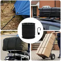Bungee virvės su kabliukais 60 mm Juoda PP ir guma