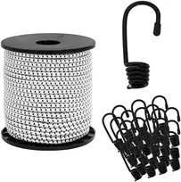 Bungee virvės su kabliukais 60 mm Juoda ir Balta PP ir guma