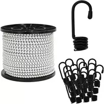 Bungee virvės su kabliukais 100 mm Juoda ir Balta PP ir guma