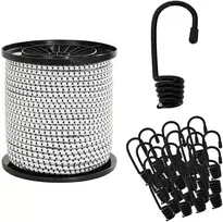 Bungee virvės su kabliukais 60 mm Juoda ir Balta PP ir guma