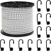 Bungee virvės su kabliukais 100 mm Juoda ir Balta PP ir guma