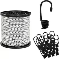 Bungee virvės su kabliukais 40 mm Juoda ir Balta PP ir guma