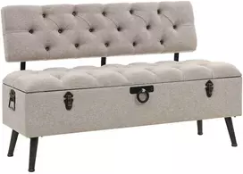 Sandėliavimo suolas su atlošu 110 cm Kreminės spalvos audinys