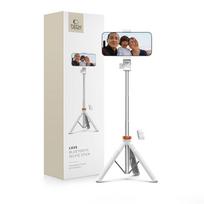 Tech-Protect L03S Bluetooth asmenukių lazda su nuotolinio valdymo pulteliu, trikoju iki 148cm ir 180° galvute - balta