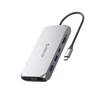 Orico XCR 12in1 USB-C Docking Station 2x USB-A 3.1 1x USB-A 2.0 1x USB-C PD 100W 1x USB-C 3.1 2x HDMI 2.0 4K 60Hz 1x DisplayPort 1.4 4K 60Hz 1x SD 3.0 1x microSD 3.0 1x RJ45 Gigabit Ethernet 1x audio CTIA 3.5mm - Pilka