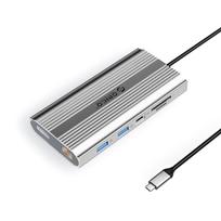 Orico XDR 12in1 USB-C stotis USB-A USB-C 2x HDMI 4K 60Hz DisplayPort 4K 60Hz RJ45 Gigabit PD 100W SD ir microSD kortelės skaitytuvas - Sidabrinė