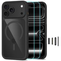 Tech-Protect MagOne CC MagSafe dėklas + 2 vnt. grūdinto stiklo, skirtas iPhone 18 Pro Max / 17 Pro Max – skaidriai juodas