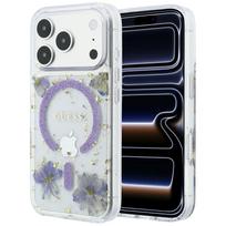 Dėklas Guess Resin Flowers Glitter MagSafe telefonui iPhone 18 Pro Max / 17 Pro Max - violetinis