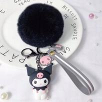 Kuromi Anime pakabukas su pomponu prie raktų ar kuprinės