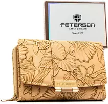 Elegantiška moteriška „Peterson“ ekologiškos odos piniginė su gėlių raštu, smėlio spalvos ST43