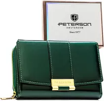 Moteriška horizontali „Peterson“ piniginė iš lakuotos ekologiškos odos su RFID apsauga, žalia spalva ST50