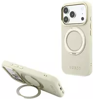 Guess žiedinis stovas 360 grūdintas Classic Logo MagSafe dėklas iPhone 18 Pro / 17 Pro - rusvai gelsvas