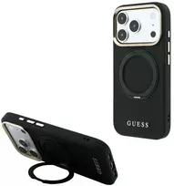 Guess žiedinis stovas 360 grūdintas Classic Logo MagSafe dėklas iPhone 18 Pro Max / 17 Pro Max - Juodas