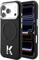 Karl Lagerfeld dėklas IPHONE 18 Pro Max/17 Pro Max suderinamas su MagSafe (grūdintas reljefinis žiedas ir Kameo logotipas) juodas