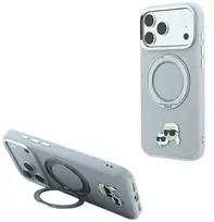 Karl Lagerfeld su žiediniu stovu 360 Karl & Choupette galvų smeigtukais MagSafe dėklas iPhone 18 Pro / 17 Pro - Pilkas