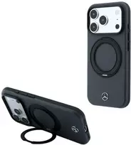 Mercedes odinis dėklas su žiediniu stovu ir MagSafe funkcija iPhone 18 Pro Max / 17 Pro Max - tamsiai pilka