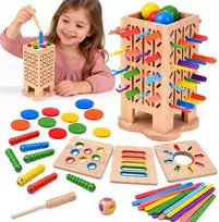 Jokomisiada Wooden 5-in-1 arcade game – tower, balls, sticks, worms ZA6569