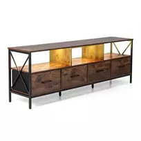 Promotion TV staliukas su LED apšvietimu, 4 medžiaginiai stalčiai, rusvai rudas/juodas, 180 x 40 x 63 cm