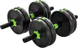 Aosom Reguliuojamas hantelių ir štangos rinkinys, 15 kg, 3 viename, žalias