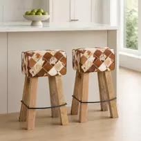 Baro kėdė 2 vnt. Rudas skiautinys 44 x 33 x 74 cm Tikra oda