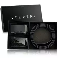 Vyriškas odinis automatinis diržas STEVENS, juodas, 2 dalių dovanų rinkinys D39736