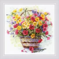 Riolis Siuvinėjimo kryželiu rinkinys „Žydinti vasara“ – gėlių krepšelis 25 x 25 cm