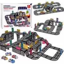 Jokomisiada Magnetic blocks CAR TRACK 168 pieces + 4 cars and road signs ZA6446