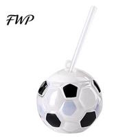 Fan Party Cup Soccer Water Bottle with Straw, 500ml Football Shaped Plastic Cup, Sports Drink Tumbler Lid for Game Day, Gift Day Drinkware A white