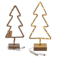 Pastatoma metalinė Kalėdų eglutė su LED ir mediniu padu, 35 cm