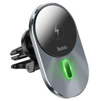 HOCO car phone holder with wireless charging, MagSafe compatible, for air vent, 15W, CA91, gray