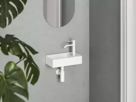 Mini praustuvas Ravak Veda Wall, 40 D Mini, su skyle maišytuvui, baltas
