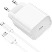 Greitas įkroviklis 18W - Phonillico - Suderinamas su iPhone 14/13/12/11 - USB-C kabelis - 1 m - Balta