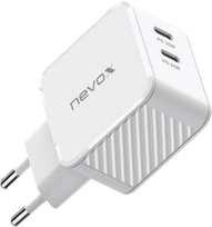 Nevox 65W Dual USB-C (PD) QC3.0 GaN Charger (White, PD 3.0, QC 3.0)