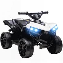 Vaikiškas keturratis, 6 V, elektrinis, su muzika ir LED žibintais, iki 25 kg, baltas