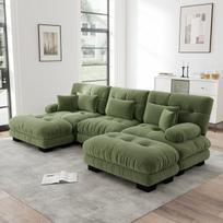 Modulinis kampinis sofa, U formos, miegamasis, žalias, 1 vnt