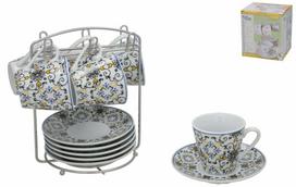 Puodelis su lėkštute Kitchen&GO, mėlyna sp./balta sp./geltona sp., 0.08 l