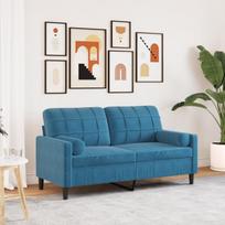 vidaXL Dvivietė sofa su pagalvėlėmis, mėlynos spalvos, 140cm, aksomas