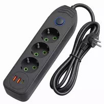 Toolight Prailgintuvas Maitinimo Blokas 3 Lizdai + 2x Usb-a + Usb-c Jnh024-3b Juodas