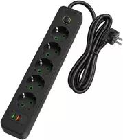 Toolight Prailgintuvas Maitinimo Blokas 5 Lizdai + 2x Usb-a + Usb-c Rea Jnh022-5a Juodas